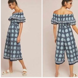 Kopal Suzani Off The Shoulder Biji Romper Jumpsuit Small Blue Anthropologie